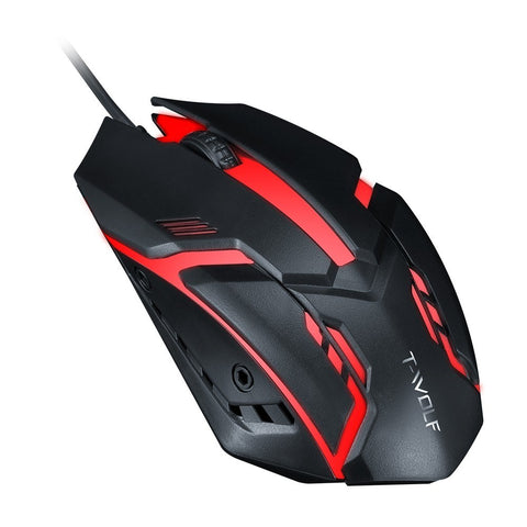 T-WOLF V1 Wired Gaming Mouse 3 Button 7 Colorful Backlight 1200 DPI Office Mouse Built-in Weights for Laptop/PC
