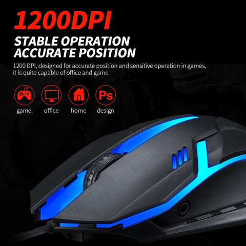 T-WOLF V1 Wired Gaming Mouse 3 Button 7 Colorful Backlight 1200 DPI Office Mouse Built-in Weights for Laptop/PC