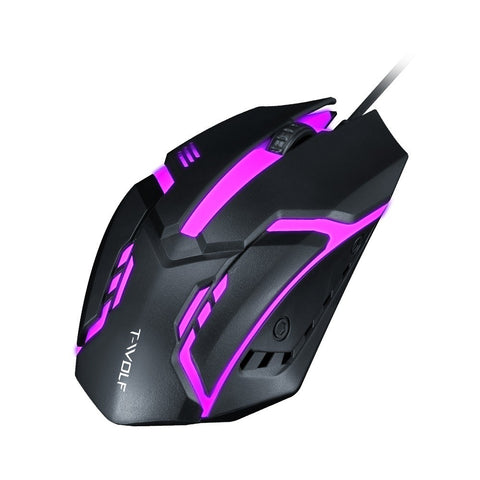 T-WOLF V1 Wired Gaming Mouse 3 Button 7 Colorful Backlight 1200 DPI Office Mouse Built-in Weights for Laptop/PC