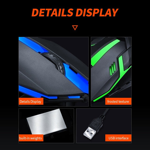 T-WOLF V1 Wired Gaming Mouse 3 Button 7 Colorful Backlight 1200 DPI Office Mouse Built-in Weights for Laptop/PC