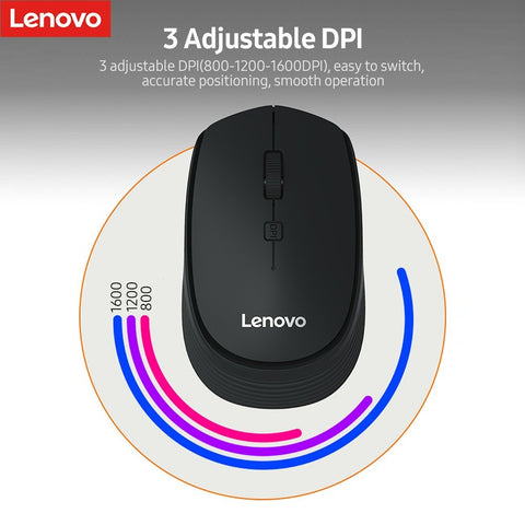 Lenovo M202 2.4GHz Wireless Mouse Office Mouse 4 Keys Mute Mice Ergonomic Design with 3 Adjustable DPI for PC Laptop Black
