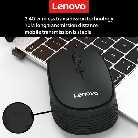 Lenovo M202 2.4GHz Wireless Mouse Office Mouse 4 Keys Mute Mice Ergonomic Design with 3 Adjustable DPI for PC Laptop Black