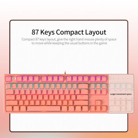 DaiDai STK130 USB Wired Mechanical Keyboard Mixed Light Keyboard 87 Keys Gaming Office Keyboard Ergonomic Design Black (Blue Switch)