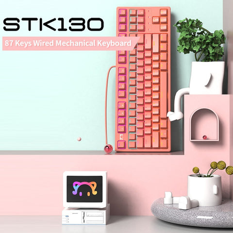 DaiDai STK130 USB Wired Mechanical Keyboard Mixed Light Keyboard 87 Keys Gaming Office Keyboard Ergonomic Design Black (Blue Switch)