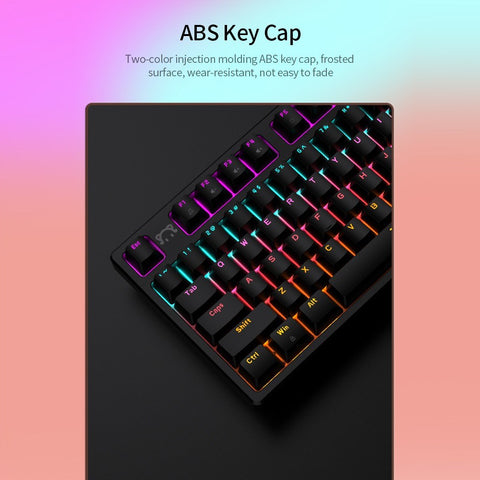 DaiDai STK130 USB Wired Mechanical Keyboard Mixed Light Keyboard 87 Keys Gaming Office Keyboard Ergonomic Design Black (Blue Switch)