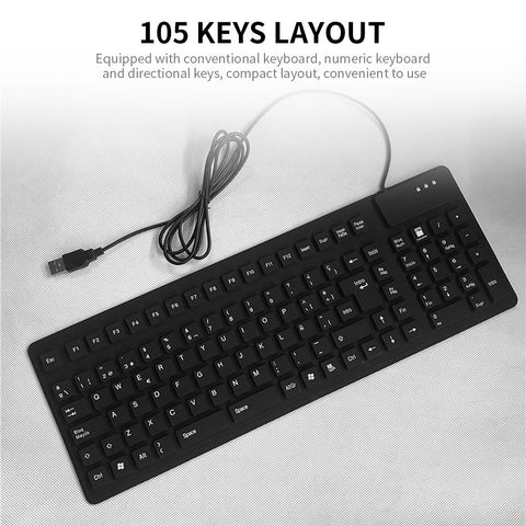 105 Keys Spanish USB Wired Silicone Keyboard Foldable Soft Silicone Waterproof Dustproof Keyboard for Desktop Computer Laptop