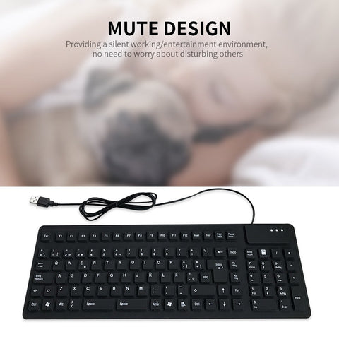 105 Keys Spanish USB Wired Silicone Keyboard Foldable Soft Silicone Waterproof Dustproof Keyboard for Desktop Computer Laptop