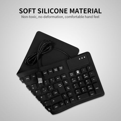 105 Keys Spanish USB Wired Silicone Keyboard Foldable Soft Silicone Waterproof Dustproof Keyboard for Desktop Computer Laptop