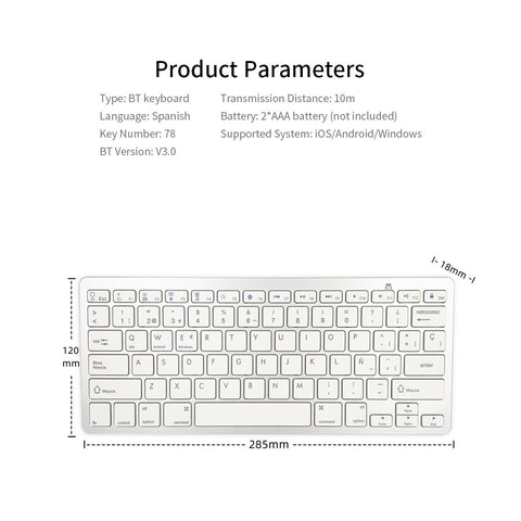 78 Keys Spanish Wireless BT Keyboard BT 3.0 Portable Ultra-slim Keyboard Support Windows/iOS/Android for Laptop Tablet Phone