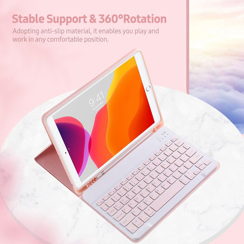 Detachable BT Keyboard Case with Elastic Pen Slot Compatible with iPad Pro11 2018/2020/ iPad air4 2020 Pink