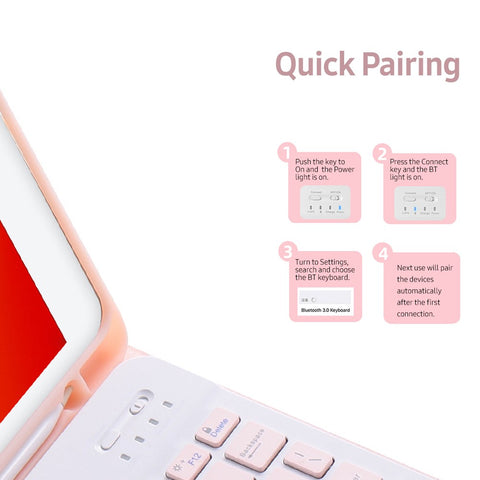Detachable BT Keyboard Case with Elastic Pen Slot Compatible with iPad Pro11 2018/2020/ iPad air4 2020 Pink