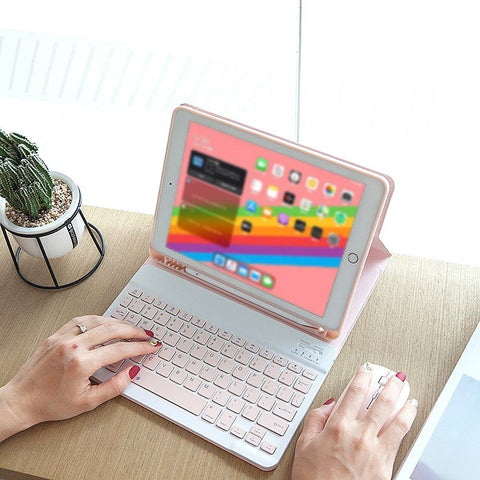 Detachable BT Keyboard Case with Elastic Pen Slot Compatible with iPad Pro11 2018/2020/ iPad air4 2020 Pink