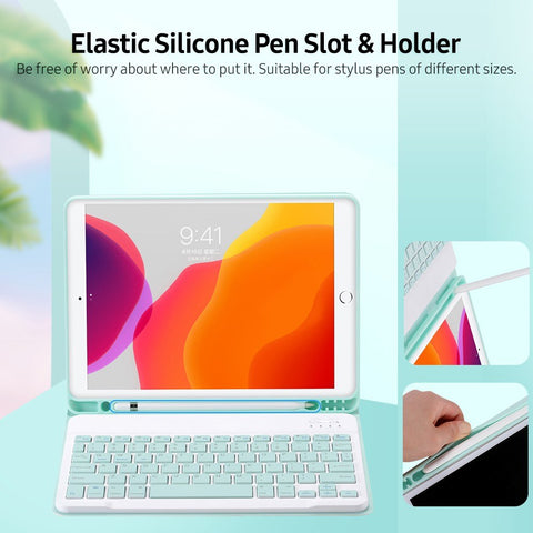 Detachable BT Keyboard Case with Elastic Pen Slot Compatible with iPad Pro11 2018/2020/ iPad air4 2020 Pink
