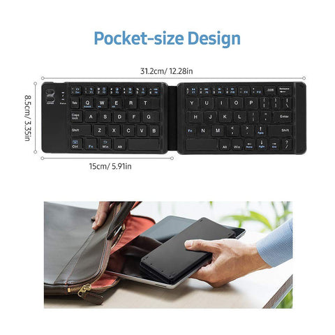 Folding Pocket-size BT Keyboard Scissor Switch Keyboard Compatible with iOS/Android/Windows Laptops Tablets Cellphones Black