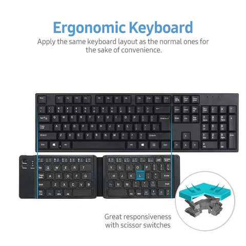 Folding Pocket-size BT Keyboard Scissor Switch Keyboard Compatible with iOS/Android/Windows Laptops Tablets Cellphones Black