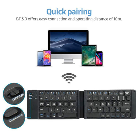 Folding Pocket-size BT Keyboard Scissor Switch Keyboard Compatible with iOS/Android/Windows Laptops Tablets Cellphones Black