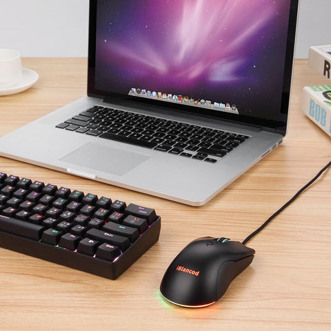 iBlancod M1 Wired Optical Gaming Mouse with 6 RGB Lighting Modes 6 Adjustable DPI Levels Plug and Play Wide Compatibility Black