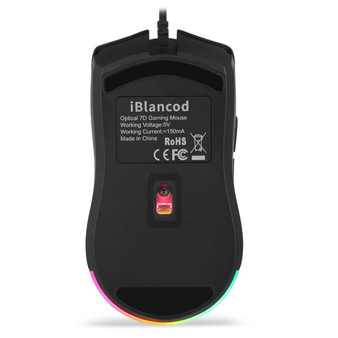 iBlancod M1 Wired Optical Gaming Mouse with 6 RGB Lighting Modes 6 Adjustable DPI Levels Plug and Play Wide Compatibility Black