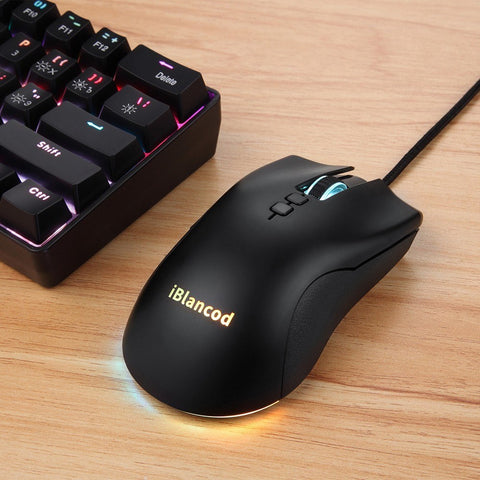 iBlancod M1 Wired Optical Gaming Mouse with 6 RGB Lighting Modes 6 Adjustable DPI Levels Plug and Play Wide Compatibility Black