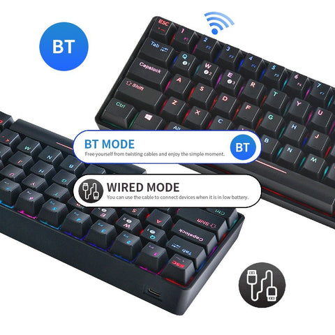Compact Mechanical Multi-device Keyboard with 64 keys BT & Wired Mode 18 RGB Backlit Effects N-key Rollover Black Brown Switches