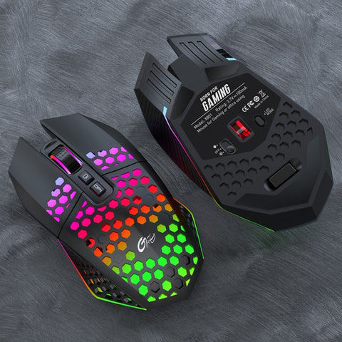 Wireless Gaming Mouse Rechargeable USB Mouse with 8 keys Back-to-desktop Button 3 Adjustable DPI Levels 4 Lighting Modes Black