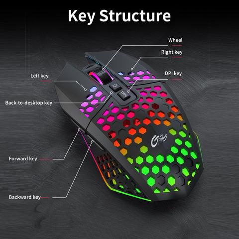 Wireless Gaming Mouse Rechargeable USB Mouse with 8 keys Back-to-desktop Button 3 Adjustable DPI Levels 4 Lighting Modes Black