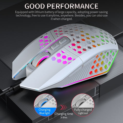 Wireless Gaming Mouse Rechargeable USB Mouse with 8 keys Back-to-desktop Button 3 Adjustable DPI Levels 4 Lighting Modes Black