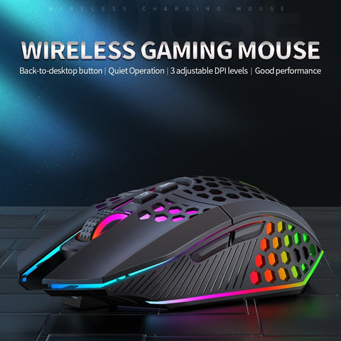 Wireless Gaming Mouse Rechargeable USB Mouse with 8 keys Back-to-desktop Button 3 Adjustable DPI Levels 4 Lighting Modes Black