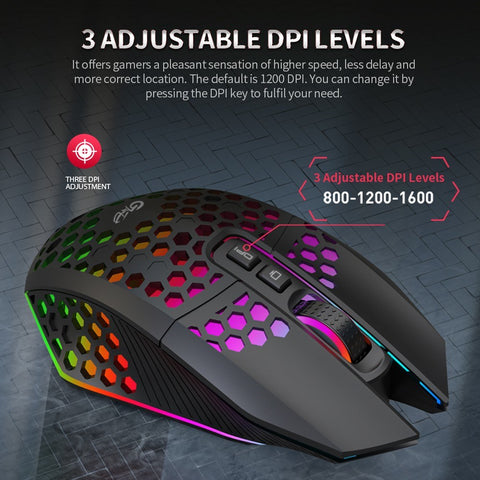 Wireless Gaming Mouse Rechargeable USB Mouse with 8 keys Back-to-desktop Button 3 Adjustable DPI Levels 4 Lighting Modes Black