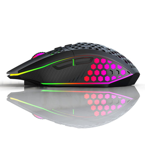 Wireless Gaming Mouse Rechargeable USB Mouse with 8 keys Back-to-desktop Button 3 Adjustable DPI Levels 4 Lighting Modes Black