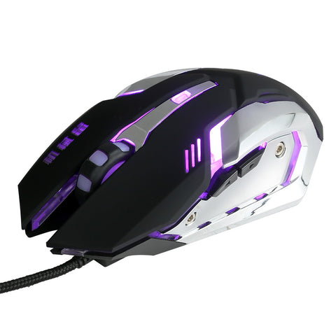 Wired 3200 DPI Gaming Mouse 4 Adjustable DPI Levels/6 Programmable Buttons/4-Color Breathing Light/ Left&Right Mute Buttons Black