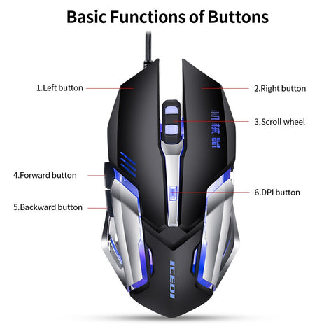 Wired 3200 DPI Gaming Mouse 4 Adjustable DPI Levels/6 Programmable Buttons/4-Color Breathing Light/ Left&Right Mute Buttons Black