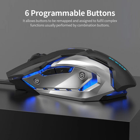 Wired 3200 DPI Gaming Mouse 4 Adjustable DPI Levels/6 Programmable Buttons/4-Color Breathing Light/ Left&Right Mute Buttons Black