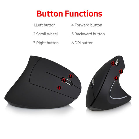 YWYT 2.4G Wireless Vertical Mouse Ergonomic Vertical Mouse Upright Mouse Optical Mouse 3 Adjustable DPI Levels/ Plug&Play Black
