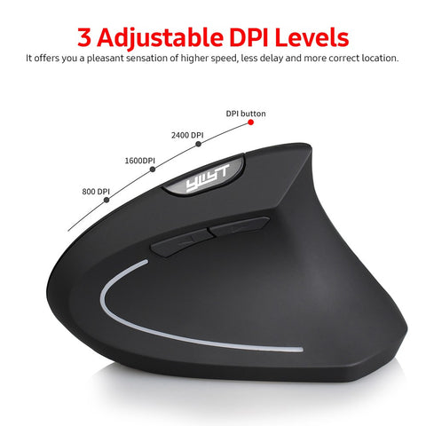 YWYT 2.4G Wireless Vertical Mouse Ergonomic Vertical Mouse Upright Mouse Optical Mouse 3 Adjustable DPI Levels/ Plug&Play Black
