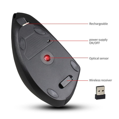 YWYT 2.4G Wireless Rechargeable Vertical Mouse Ergonomic Upright Mouse Optical Mouse 3 Adjustable DPI Levels/ Plug&Play Black