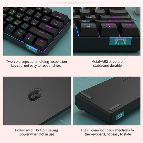 Daidai STK61 BT&Wired Dual-mode Mechanical Keyboard 61 Keys Mixed Light Gaming Office Mechanical Keyboard White (Blue Switches)