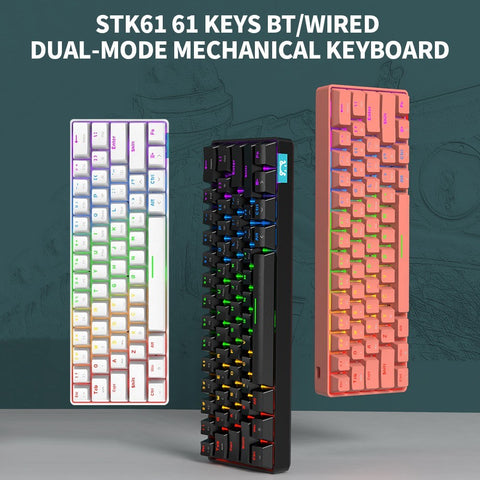 Daidai STK61 BT&Wired Dual-mode Mechanical Keyboard 61 Keys Mixed Light Gaming Office Mechanical Keyboard White (Blue Switches)