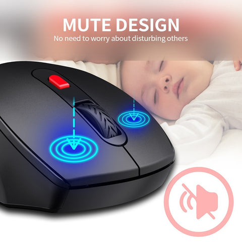 HXSJ T67 BT3.0/BT5.0 Wireless Mouse 6 Keys Mute Office Gaming Mouse Ergonomic Mice with 3-level Adjustable DPI for PC Laptop
