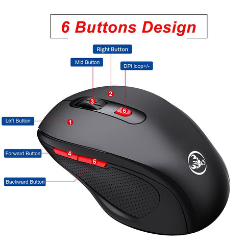 HXSJ T67 BT3.0/BT5.0 Wireless Mouse 6 Keys Mute Office Gaming Mouse Ergonomic Mice with 3-level Adjustable DPI for PC Laptop
