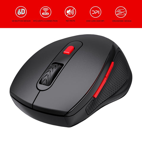 HXSJ T67 BT3.0/BT5.0 Wireless Mouse 6 Keys Mute Office Gaming Mouse Ergonomic Mice with 3-level Adjustable DPI for PC Laptop