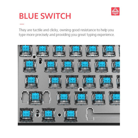 RGB Backlit Mechanical Keyboard N-key Rollover/ Blue Switch/ Macro Recording Keys/ Detachable Frame/ 10 PBT Keycaps Black