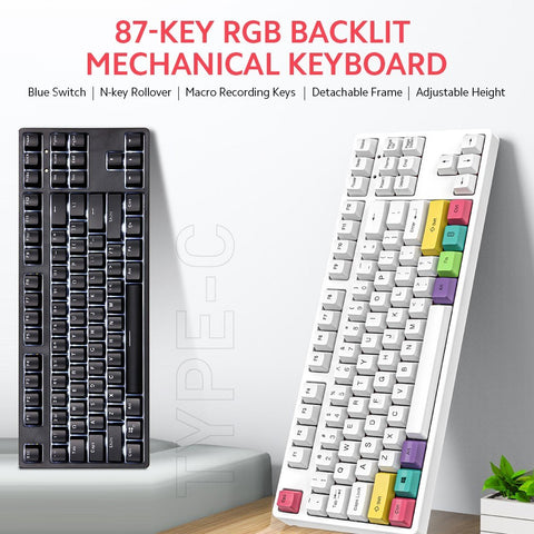 RGB Backlit Mechanical Keyboard N-key Rollover/ Blue Switch/ Macro Recording Keys/ Detachable Frame/ 10 PBT Keycaps Black