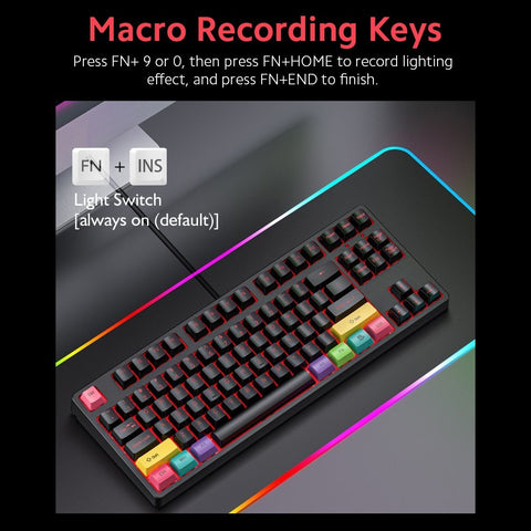 RGB Backlit Mechanical Keyboard N-key Rollover/ Blue Switch/ Macro Recording Keys/ Detachable Frame/ 10 PBT Keycaps Black