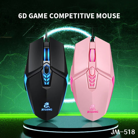JM-518 6D Wired Gaming Mouse E-sports Gaming Mouse Ergonomic Mice with 4 Adjustable DPI 4-color Breathing Light Plug&Play