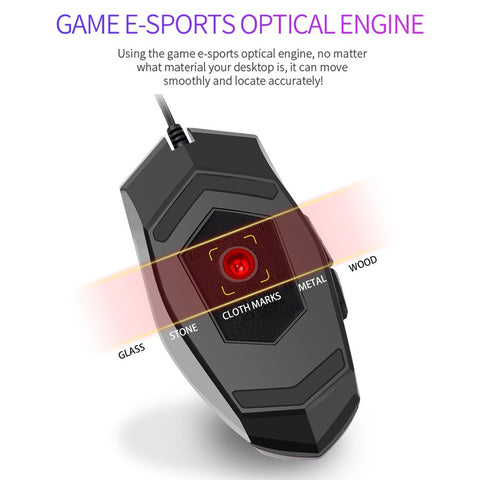 JM-518 6D Wired Gaming Mouse E-sports Gaming Mouse Ergonomic Mice with 4 Adjustable DPI 4-color Breathing Light Plug&Play