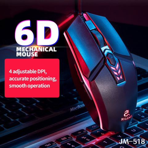 JM-518 6D Wired Gaming Mouse E-sports Gaming Mouse Ergonomic Mice with 4 Adjustable DPI 4-color Breathing Light Plug&Play