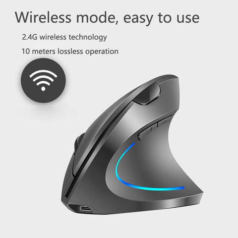 2.4G Wireless Vertical Mouse Rechargeable Upright Ergonomic Mouse 3 Adjustable DPI Levels RGB Flowing Light Plug N Play