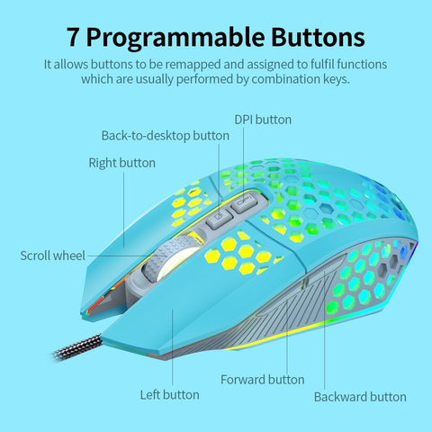 Wired RGB Backlit 8000 DPI Gaming Mouse 7 Programmable Buttons 6 Adjustable DPI Levels Back-to-desktop Button, Pink