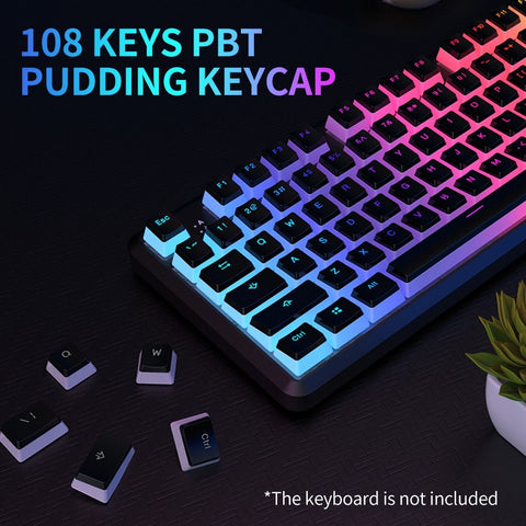 AJAZZ PBT Pudding Keycap 108 Keys PBT Keycap Set with Frosted Hand Feel for Mechanical Keyboard Black(Only Keycaps)